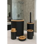 MAKRİ HOME 5 Parça Banyo Seti, Bambu Desen Siyah, Çöp Kovası, Fırçalık, Sıvı Sabunluk, Diş Fırçalık, Sabunluk