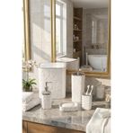 MAKRİ HOME 5 Parça Banyo Seti, Kalp Desenli, Beyaz Silver, Kare, Click Kapaklı, Hacim: 8 litre
