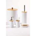 MAKRİ HOME 5 Parça Yuvarlak Banyo Seti, Bambu Kapaklı, Beyaz, Hacim: 7 litre