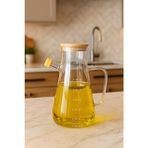 Makri Home Bambu Kapaklı Cam Yağdanlık — Ölçekli, Silikon Tıpalı 1 lt Ergonomik Kullanım ve Şık Tasarım - Beyaz