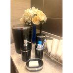 Makri Home Banyo Seti 5'li, Yuvarlak, Akrilik-Çöp Kovası, Wc Fırçalık, Sıvı Sabunluk, Diş Fırçalık, El Sabunluk - Siyah