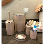 Makri Home Banyo Seti 5'li, Yuvarlak, Akrilik-Çöp Kovası, Wc Fırçalık, Sıvı Sabunluk, Diş Fırçalık, El Sabunluk - Somon