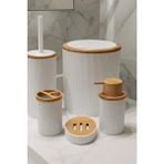 Makri Home Beyaz Bambu Desenli 5 Parça Banyo Seti Plastik Malzemeden Modern Tasarım