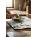 MAKRİ HOME Cam Kesme Tahtası Kırılmaz Temperli 25x35 cm Beyaz Mermer Desenli Kaymaz