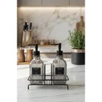 MAKRİ HOME Modern Çizgili Desenli Cam Ikili Sıvı Sabunluk & Deterjanlık Seti, Siyah- 500 Ml Cam Sabunluk