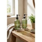 MAKRİ HOME Modern Çizgili Yuvarlak Cam Ikili Sıvı Sabunluk & Deterjanlık Seti, Yeşil- 500 Ml Cam Sabunluk