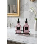 MAKRİ HOME Modern Kabartma Desenli Cam İkili Sıvı Sabunluk & Deterjanlık Seti, Pembe- 500 Ml Cam Sabunluk