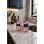MAKRİ HOME Pembe 2'li Cam Sabunluk/Deterjanlık, 500 ml, Altın Renk Metal Stantlı, 21,5x9x23 cm