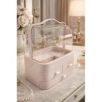 Makri Home Pembe Makyaj Organizeri, 35X26x17,5 Cm, 3 Çekmeceli, Şeffaf 90° İki Kapaklı