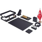 Makro Ofis Liya Sümen Takımı 11 Parça Siyah Masa Bayraklı