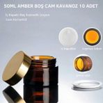 Makrobay 10 Adet 50 ml Lüks Cam Krem Kavanozu -Sızdırmaz Amber Krem Kavanozu Seti