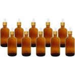 Makrobay 100 ml Amber Cam Şişeler ve Altın/Beyaz Cam Pipetler 10 Adet