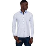 Makrom Erkek Beyaz Mavi Puantiyeli Duble Yaka Pamuklu Slim Fit Gömlek - 2XL