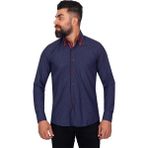 Makrom Erkek Lacivert Kırmızı Puantiyeli Duble Yaka Pamuklu Slim Fit Gömlek - XL