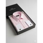 Makrom Premium Duble Manşetli Metal Düğme Detaylı Pembe Özel Tasarım Erkek Gömlek - 5XL