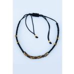 Makrome Bileklik, 18K Altın Kaplama ve 925 Ayar Gümüş, Siyah Zirkon Taş Zincirli Unisex Bileklik