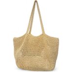 Makrome Ip El Örgüsü Simli Sarı Kadın Fileli Omuz Çantası - Yükseklik : 40 cm. Genişlik : 50 cm