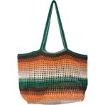 Makrome Ip El Örgüsü Turuncu Yeşil Kadın Fileli Omuz Çantası - Yükseklik : 40 cm. Genişlik : 50 cm - Turuncu - Yeşil