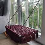 Makrome Vantuzlu Hamak Cam Kedi Yatağı (Bordo)