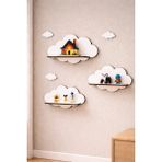 Maks Home Ahşap 3’lü Bulut Çocuk Odası Duvar Rafı ☁️ Dekoratif Raf Seti | Oyuncak & Aksesuar Düzenleyici | Delmeden Kolay Montaj - Beyaz