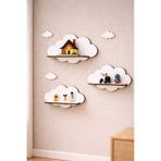 MAKS HOME Ahşap 3’lü Bulut Çocuk Odası Duvar Rafı ☁️ Dekoratif Raf Seti | Oyuncak & Aksesuar Düzenleyici