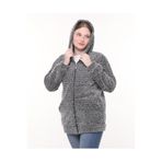 MAKSEN TEKSTİL Kapüşonlu Welsoft Peluş Gri Hırka - Cepli Kapüşonlu Fermuarlı Kışlık Peluş Gri Hırka Ceket