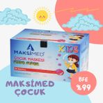 Maksimed Çocuk Pembe 3 Katlı Meltblownlu Burun Telli Cerrahi Maske - 50'Li Kutu
