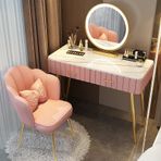 Makyaj Makyaj Masası Seti 3 Renk Işıklı Ayna Yastıklı Tabure ve Bölme Depolama Pembe Sandalye İdeal Kadın Hediyesi 80cm/31.5in Boyutu