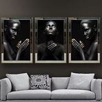 Makyajlı Kadın-2 Temalı Aynalı Çerçeveli 3 lü Kanvas Tablo Seti 150x70 cm SETS0034