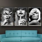 Makyajlı Kadın-5 Temalı Aynalı Çerçeveli 3 lü Kanvas Tablo Seti 150x70 cm SETS0038