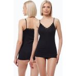 Malabadi Kadın 2 li İnce Askılı Çift Yönlü Dantelli Modal Atlet 2M1045 (Siyah, XL)