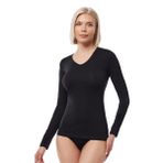 MALABADİ Kadın Uzun Kollu Body, V Yaka Modal Penye 181 (SİYAH, M)