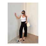 Maldia Shop Kadın Bel Lastikli Ege Siyah Oversize Keten Pantolon