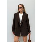 Maldia Shop Kadın Double Kumaş Renkli Astar Kahverengi Blazer Ceket