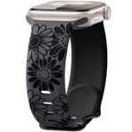 Maledan Floral gravürlü bileklik, Apple Watch bileklik 41 mm, 40 mm, 38 mm, 42 mm, kadın, iki renkli çiçek, yumuşak silikon spor kayış, iWatch SE serisi 10 9 8 7 6 5 4 3 2 1 için uygun, kömür/siyah