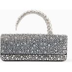 Malika Crystal Saten Clutch Çanta, Gümüş, Kristal Üst Saplı