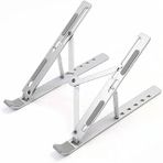 MallArt® Full Alüminyum Katlanabilir Laptop Standı - Taşınabilir Dizüstü Bilgisayar Yükseltici, 6 Kademeli Ergonomik Yükseklik Ayarlı Gümüş Notebook Tutucu