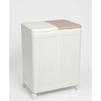 MallArt® Premium Katlanabilir Tekerlekli Çamaşır Sepeti - 100 Litre Çift Bölmeli Çok Amaçlı Düzenleyici, Kapaklı ve Kirli Ayrıştırma Özellikli Banyo ve Ev Saklama Kutusu (Krem)