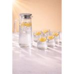 Maloria 5 Parça Çizgi Tasarım Borosilikat İnce Kristal Su Seti | 1300ml Sürahi, Yağdanlık ve 4x300ml Bardak