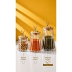 Maloria Bambu Gold Geyik Kapaklı Kristal Şeffaf Konik Çizgili Cam Kavanoz | 3 ADET 1100ml (BÜYÜK BOY)