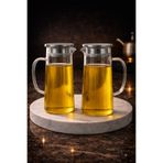 Maloria Çelik Vakum Kapaklı Borosilikat Çizgili Büyük Cam Yağlık, Sirkelik ve Sütlük | 2'li - 1300ml