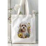 Maltese Terrier Köpek Baskılı Bez Çanta Omuz Çantası Kişiye Özel Model 2