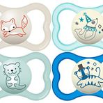 MAM Air Night & Day Bebek Emziği, Hassas Ciltler için, Karanlıkta Parlar, 6-16 Ay, Erkek Bebek, 4 Adet (1'li Paket)