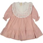 Mama And Miel Kız Bebek Elbise Kız Çocuk Elbise Yakası Dantelli Vintage Keten Elbise Doğumgünü Bayramlık Elbise - 3 Yaş - Somon