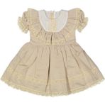 Mama and Miel Kız Çocuk Brodeli Güpürlü Vintage Doğum Günü Elbise - 113 - Bej - 5 Yaş