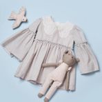 Mama And Miel Kız Çocuk Kolları Volanlı Fistolu Bebe Yaka Elbise - Gri - 4 - 5 Yaş