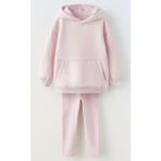 Mama and Miel Kız Çocuk Pamuklu Kapüşonlu Oversize Sweatshirt Tayt Takım Eşofman Takımı Kreş Okul Takımı - 6 - 7 Yaş - Pudra Pembe