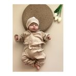 Mama Miel Baby Sütlü Kahve Penye Ceket Pantolon Bere Takım - %100 Pamuk