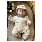 Mama Miel Baby Sütlü Kahve Renk Haki Düğme Detaylı Pantolon Tulum ve Kasket / Bayram & Mevlit Uygun