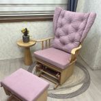 Mama Puflu Sallanan Sandalye, Anka Pembe, Naturel Ahşap